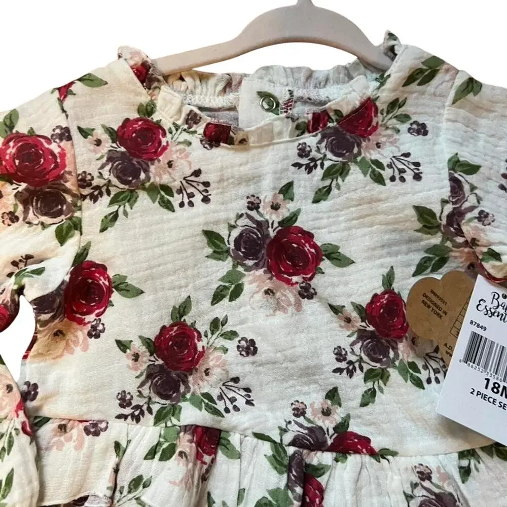 NWT Floral Peplum Ruffle Top White Red Linen Blend Style | 12-18 Months